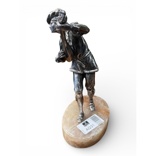 34 - Chromed Bronze Figure “The Fiddler” on Marble Base – 23cm (H)