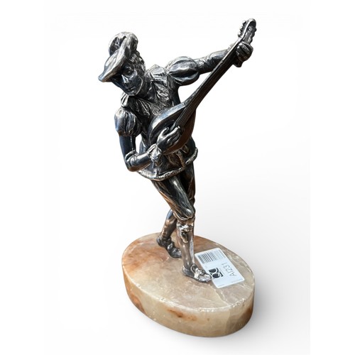 34 - Chromed Bronze Figure “The Fiddler” on Marble Base – 23cm (H)