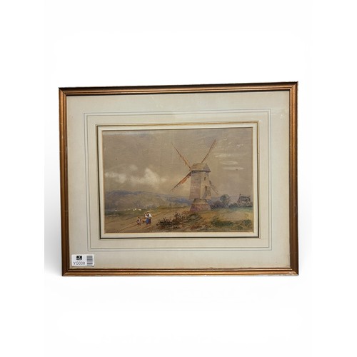 38 - Thomas Cooper 1908 Watercolour of Mountain and Windmill – 41cm x 51cm