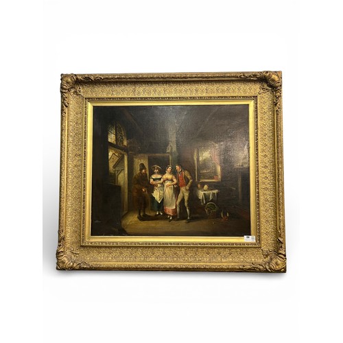61 - Oil on Canvas of Interior Gathering in Ornate Gilt Frame – 95cm x 108cm