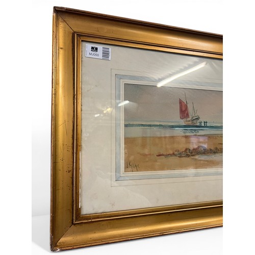 63 - Watercolour of a Beached Ship by J. Gaye - 43 cm x 80 cm