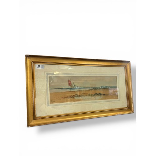 63 - Watercolour of a Beached Ship by J. Gaye - 43 cm x 80 cm