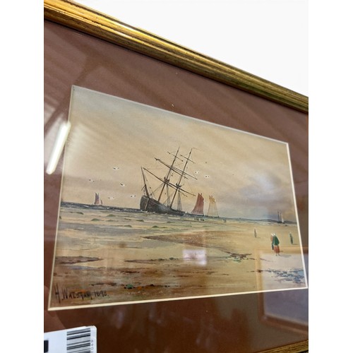 77 - Small Watercolour of a Beached Ship by British Artist H. Walshan, 1898 - 29 cm x 46 cm