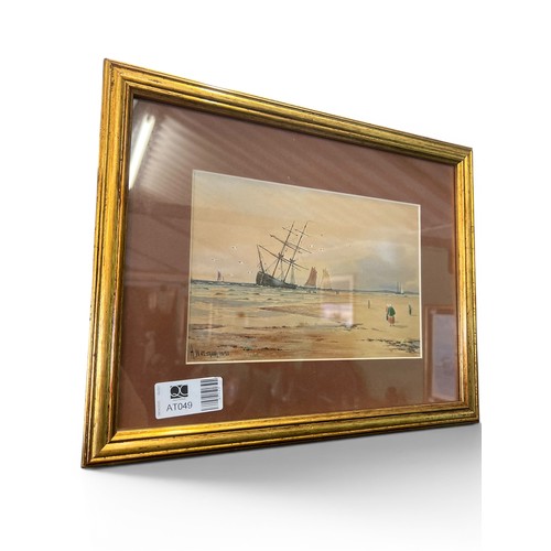 77 - Small Watercolour of a Beached Ship by British Artist H. Walshan, 1898 - 29 cm x 46 cm