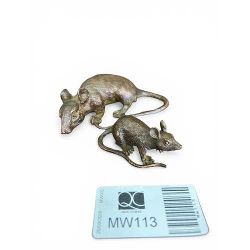 90 - Bronze Rats - One Smaller and One Larger (Signed) - 4cm x 8cm
