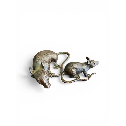 90 - Bronze Rats - One Smaller and One Larger (Signed) - 4cm x 8cm