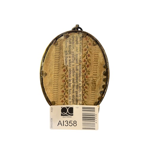 100 - Oval 19th Century Miniature of a Lady by G. Bastel, Wearing a Yellow and Brown Striped Dress with Wh... 