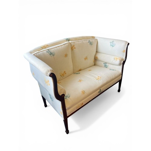 117 - Edwardian Two-Seater Window Sofa with Floral Upholstery - 90 cm x 137 cm x 64 cm