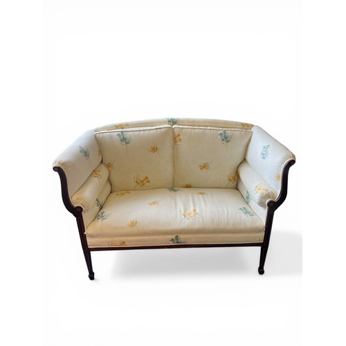 117 - Edwardian Two-Seater Window Sofa with Floral Upholstery - 90 cm x 137 cm x 64 cm