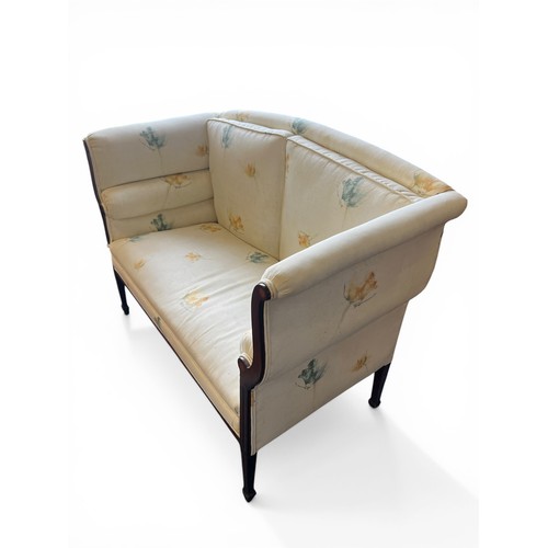 117 - Edwardian Two-Seater Window Sofa with Floral Upholstery - 90 cm x 137 cm x 64 cm