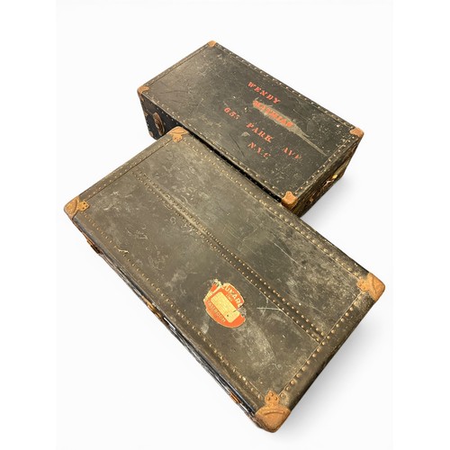 121 - Pair of Vintage Travelling Trunks with Original Travel Stickers - (100 cm x 57 cm x 36 cm) and (92 c... 