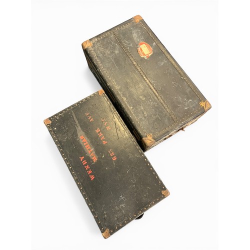 121 - Pair of Vintage Travelling Trunks with Original Travel Stickers - (100 cm x 57 cm x 36 cm) and (92 c... 