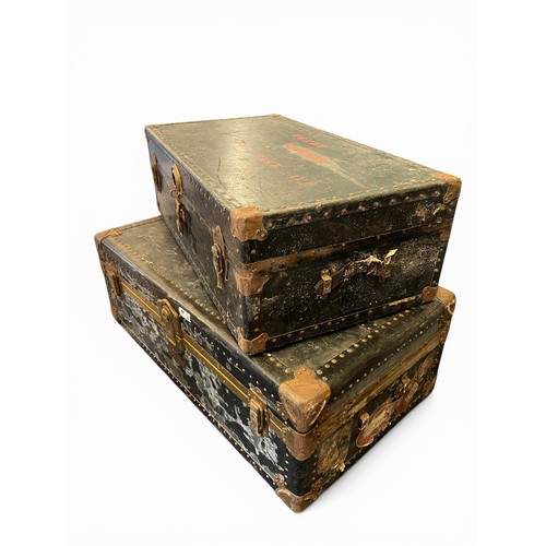 121 - Pair of Vintage Travelling Trunks with Original Travel Stickers - (100 cm x 57 cm x 36 cm) and (92 c... 