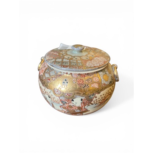 154 - Japanese Satsuma-Style Lidded Jar - 11 cm x 15 cm