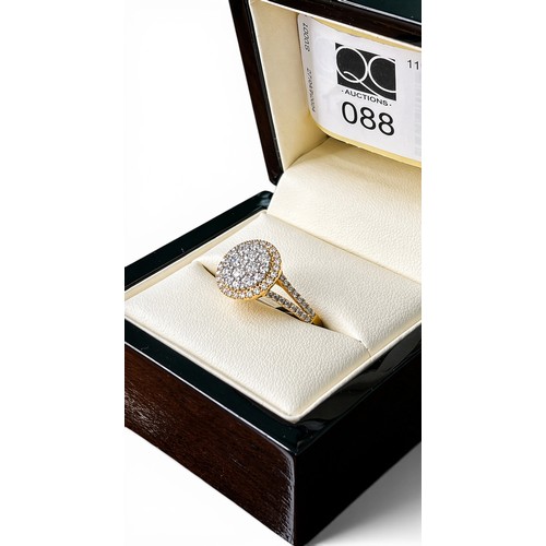 88 - 1.07ct 18ct Yellow Gold Diamond Cluster Ring - Size M