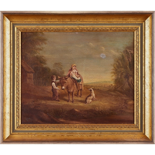 175 - 19th century Continental School Figures with a donkey Oil on canvas Unsigned  27cm x 33cm   ... 