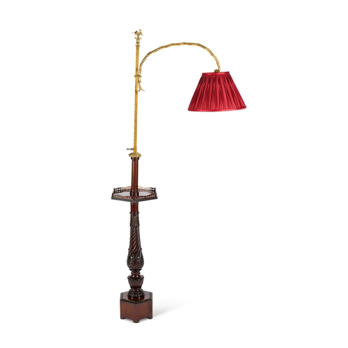 251 - A late Victorian gilt bronze and mahogany patent extendable column floor lamp / table by Dreyfous of... 