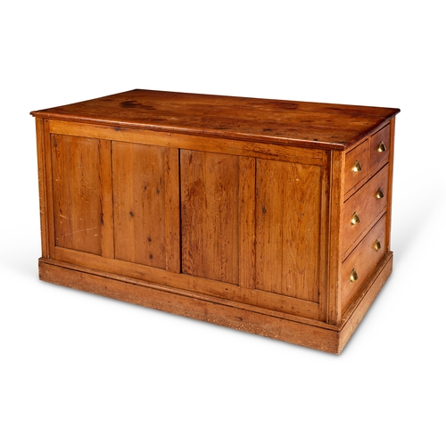 255 - A large Victorian pine shop centre counter The rectangular top above two short and two long drawers,... 