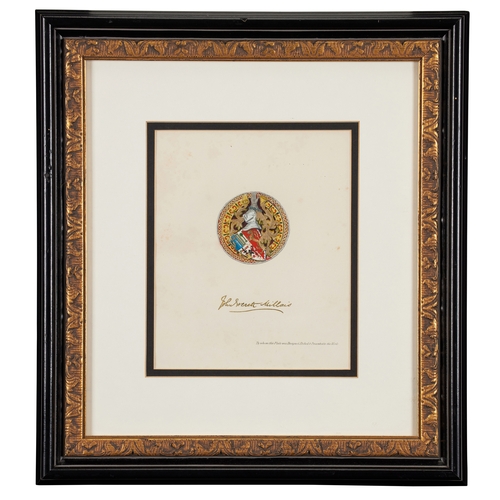 41 - Three framed hand coloured armorial engravings with the arms of Everett Millais, the Earl ... 