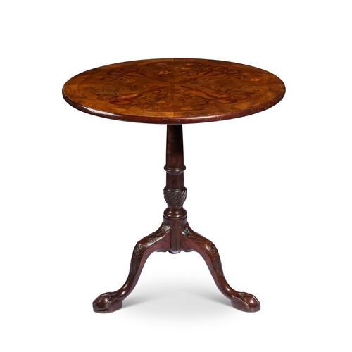 51 - A 19th century mahogany and sycamore floral marquetry tripod table The circular banded tilt top abov... 