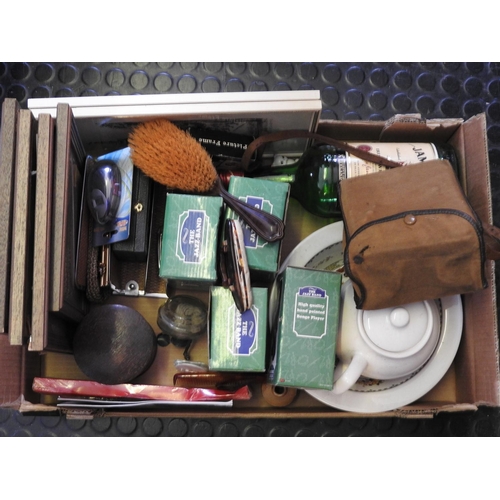 641 - Box of misc - old camera, jazz band ornament models etc