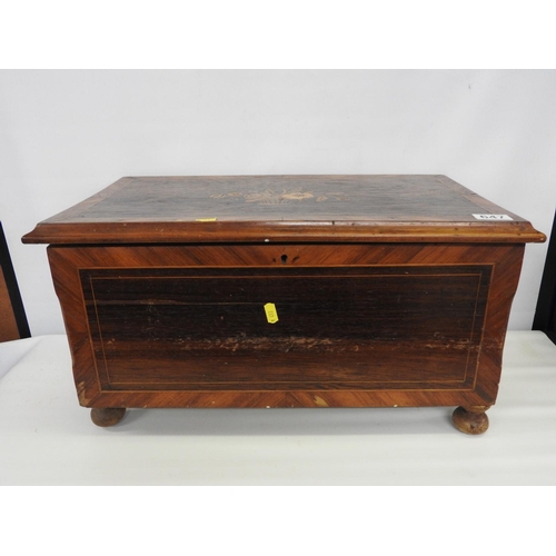 647 - Mahogany inlaid music box - AF, contents missing