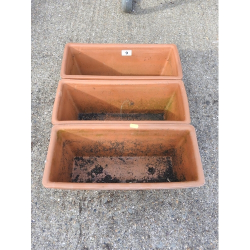 9 - 3x oblong terracotta garden planters