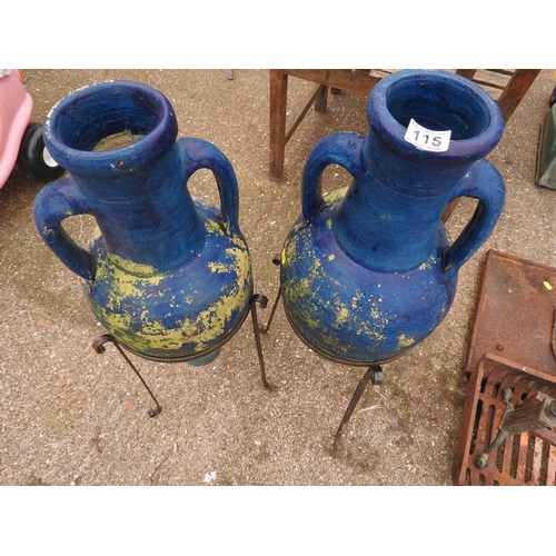 115 - 2x Amphorae in metal stands