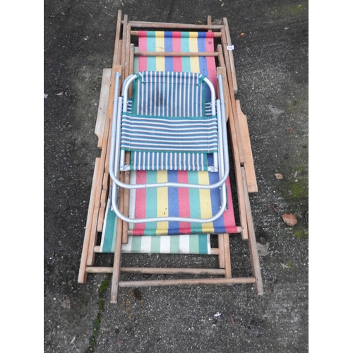 156 - 2x deck chairs and a folding garden chair