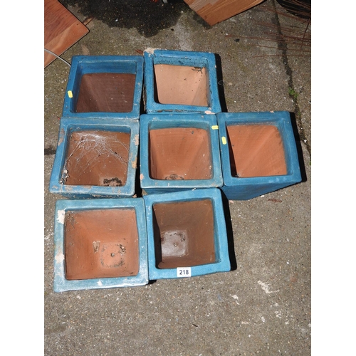 218 - 7x blue glazed terracotta garden planters