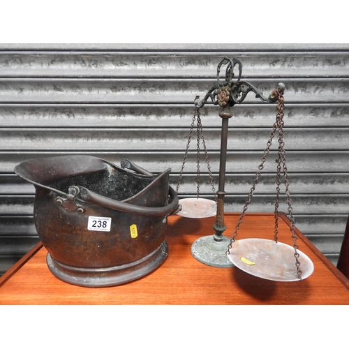 238 - Coal bucket and old scales