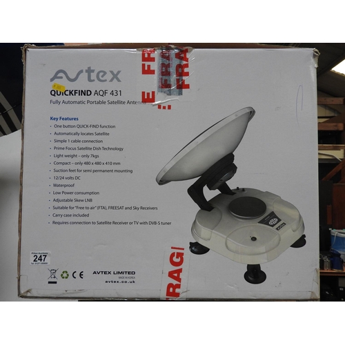 247 - Boxed Avtex quick find portable satellite antenna