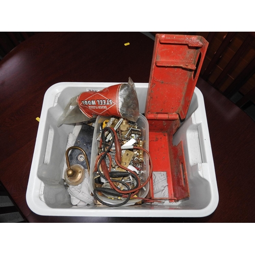 260 - Plastic crate and contents - ironmongery