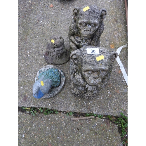 30 - Concrete garden ornaments - monkeys etc