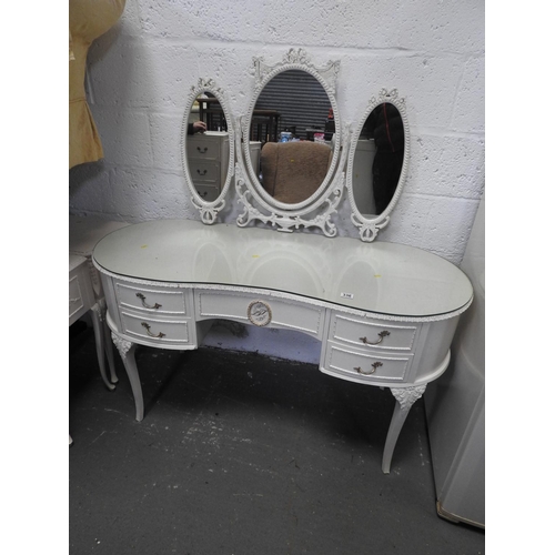 336 - Rococo style mirror backed kidney shaped dressing table with glass top