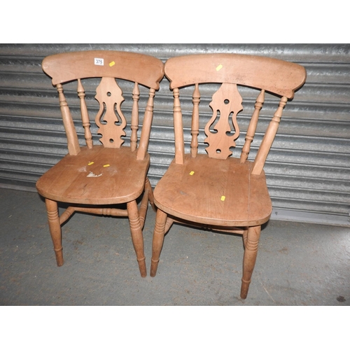 375 - Pair of Pine fiddle back chairs