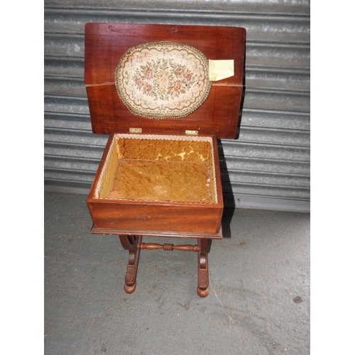 428 - Inlaid lyre side sewing box A/F