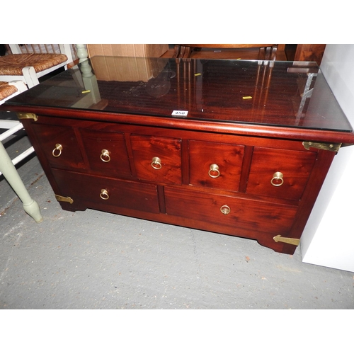 450 - Seven drawer cabinet with glass top and brass mounts - 37x 21 x 19