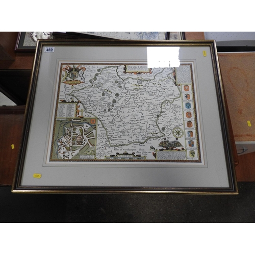 469 - Framed map of Leicestershire