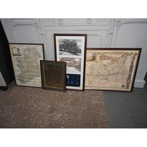 475 - Framed maps and a framed picture - Ireland, Surrey etc