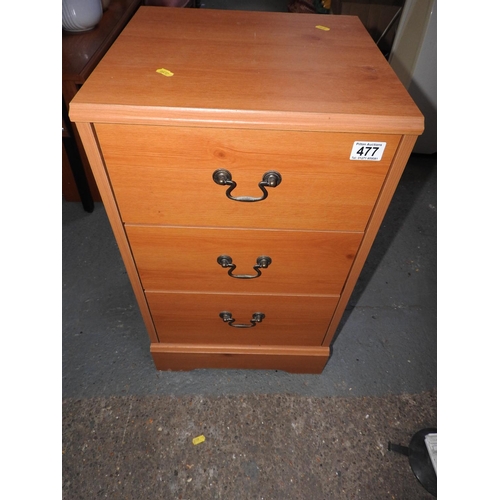 477 - Three drawer bedside cabinet