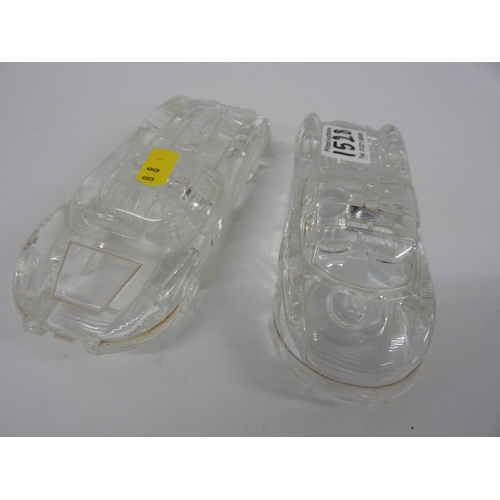 1528 - 2x glass car ornaments - Jaguar and Mercedes