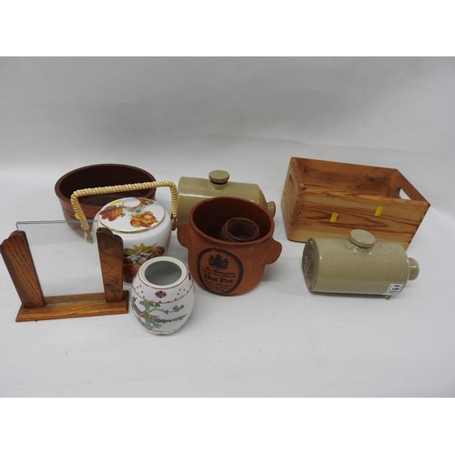 1531 - Stoneware hot water bottle, wooden box, picture frame and Brannam etc