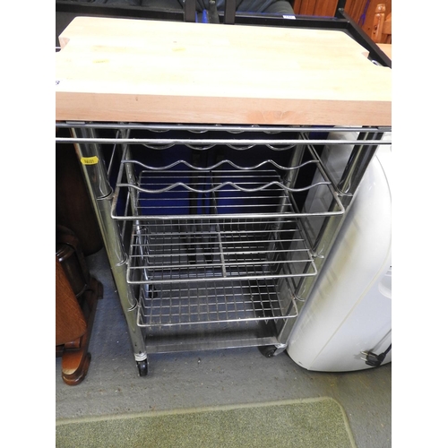 428 - Butcher's block type chrome kitchen trolley