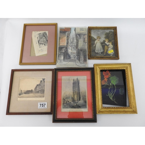 757 - Quantity of old framed prints - watercolour etc