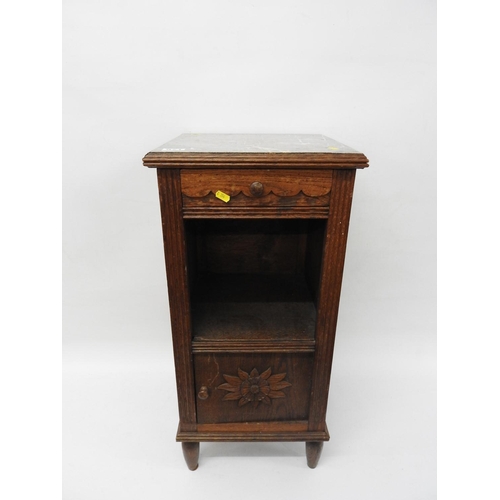 971 - Oak marble topped pot cupboard - 15x 15x 31