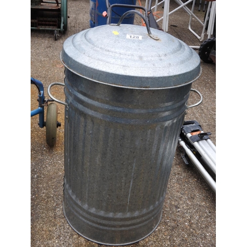 128 - Small lidded galvanised dustbin