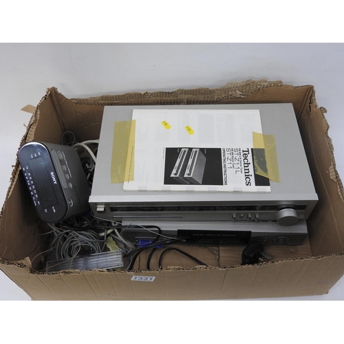 1331 - Box containing technics tuner, Sony radio, Sky box etc