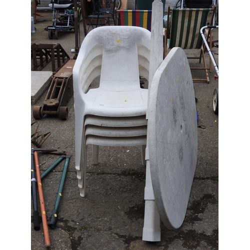 160 - White plastic garden table and chairs