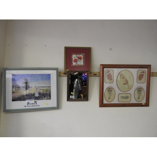 553 - Framed mirror and 2x framed pictures